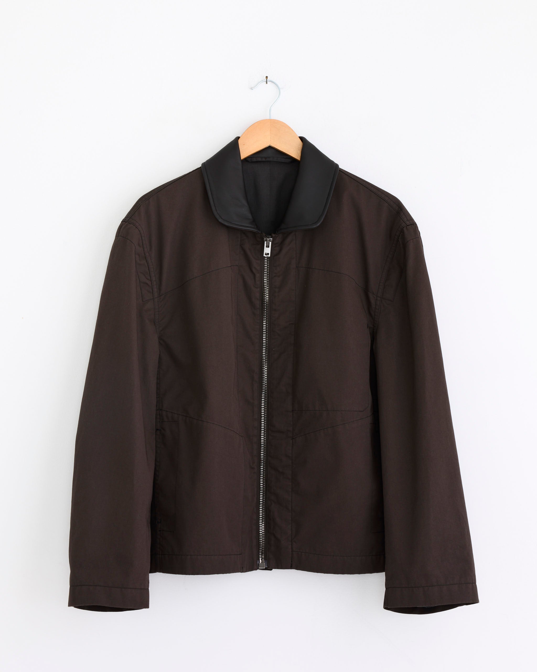 Leather Collar Blouson in Ristretto