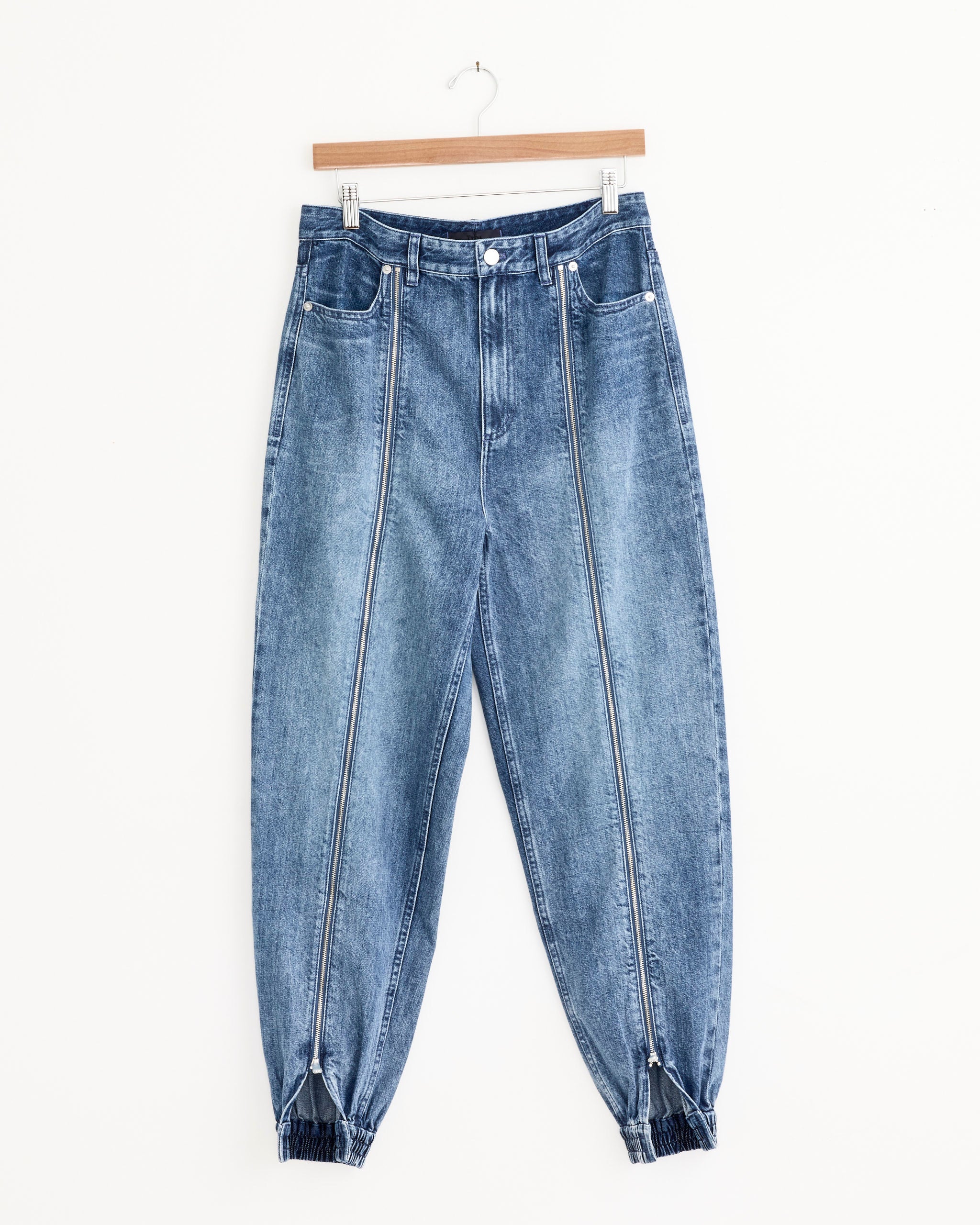 Zippered Denim Jogger in Classic Blue
