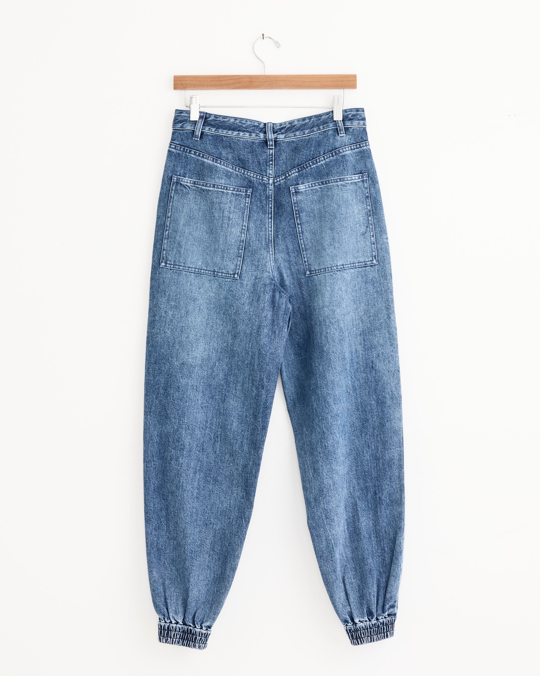 Zippered Denim Jogger in Classic Blue