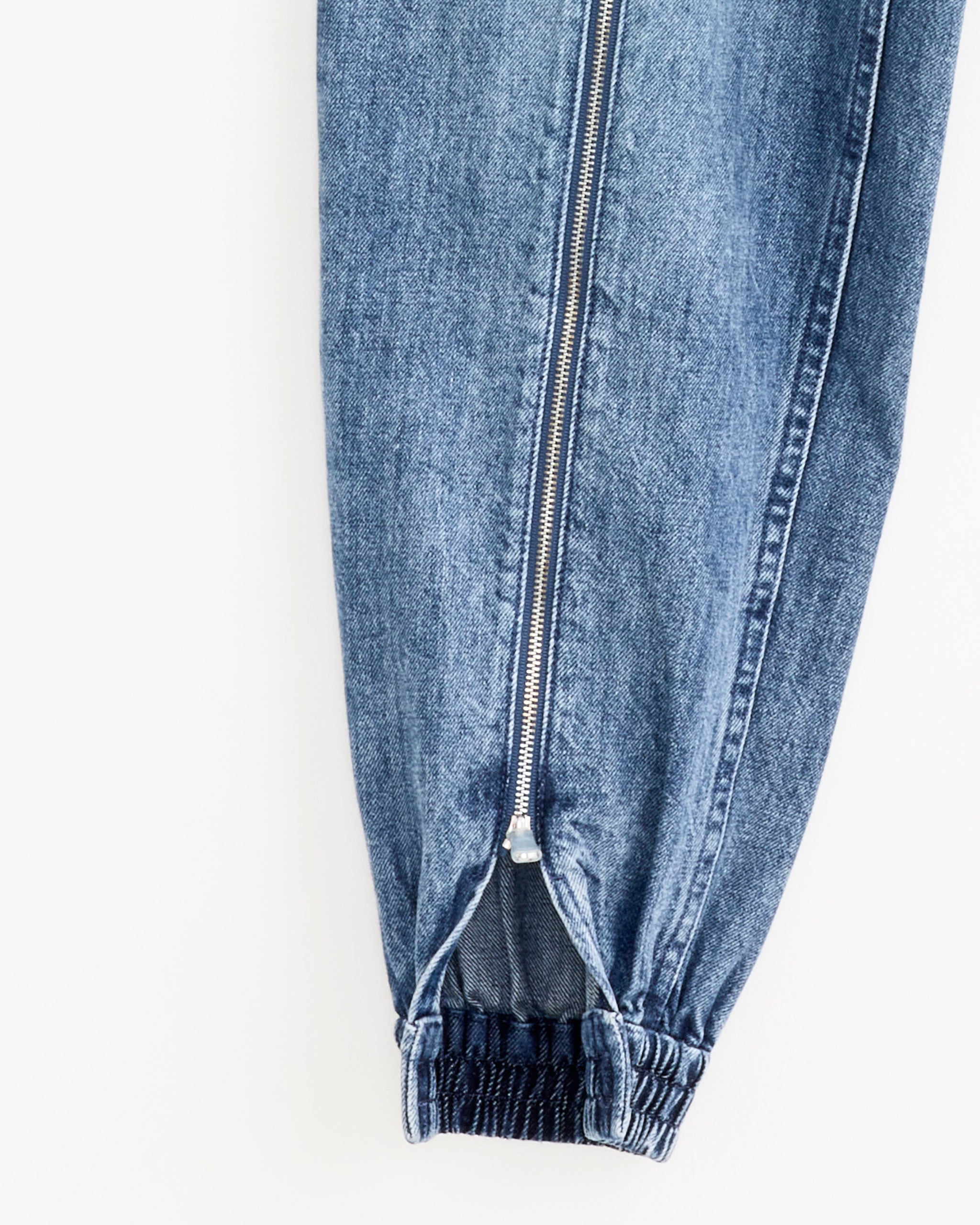 Zippered Denim Jogger in Classic Blue